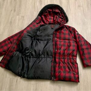 Ralph Lauren Red and Black Plaid Hooded puffer coat L